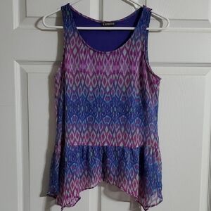 Express Purple Tank Top with Asymmetrical Hem and Colorful Pattern